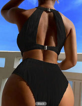 Backless Solid Push Up Beachwear Basic Swimsuit